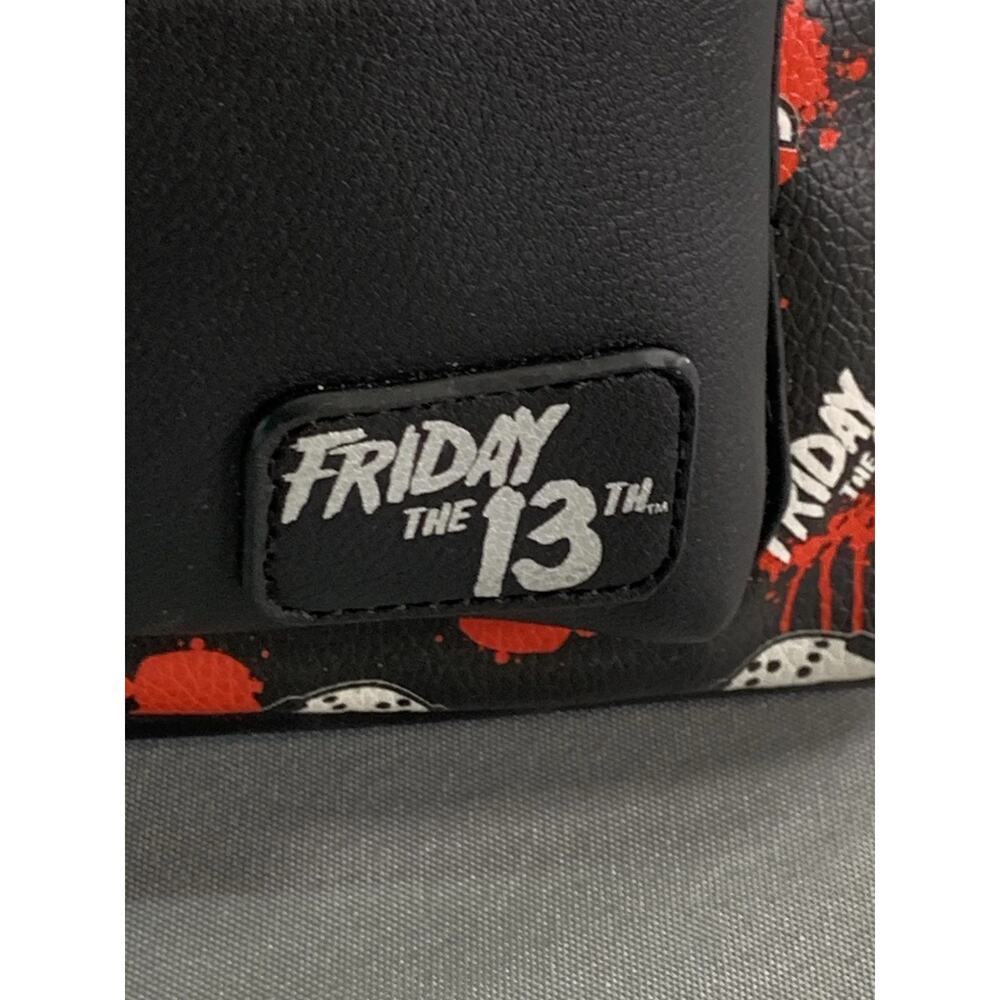 Bioworld Friday the 13th Mini Backpack Jason Mask Black Red Faux Leather Horror - Picture 2 of 5